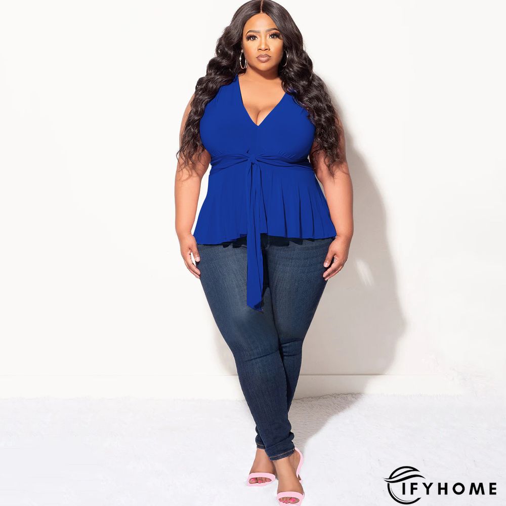 Solid Color V Neck Sleeveless Tie Fashion Summer T-Shirt Top | IFYHOME