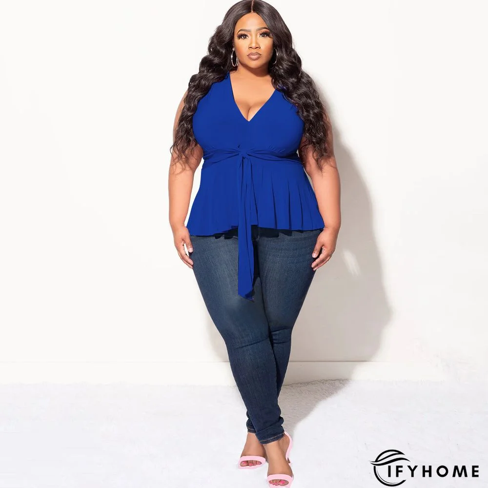 Solid Color V Neck Sleeveless Tie Fashion Summer T-Shirt Top | IFYHOME