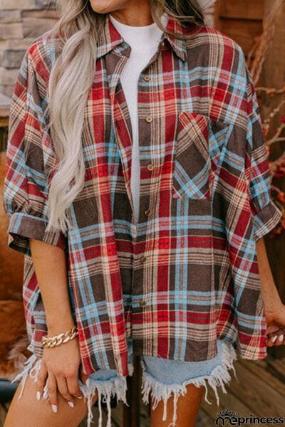 Plaid Pocketed Button Up Shirt