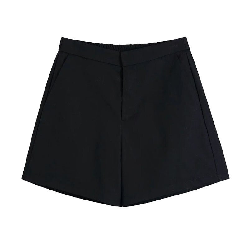 TRAF Women Chic Fashion Side Pockets Bermuda Shorts Vintage High Elastic Waist Zipper Fly Female Short Pants Mujer