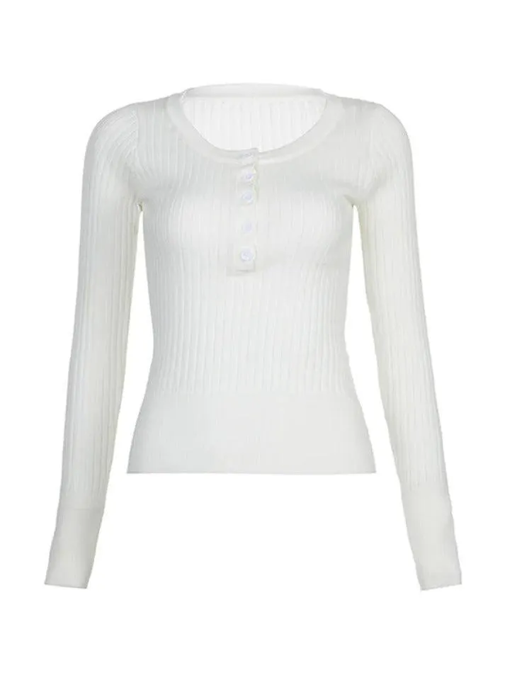 Brownm Solid Breasted Ribbed Long Sleeve Knit