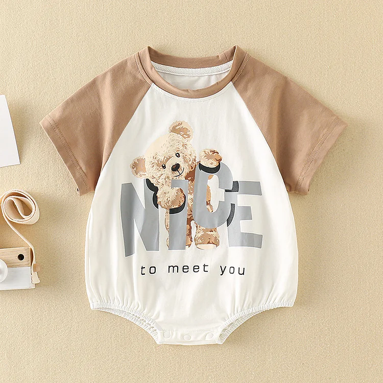 Baby Block Color Bear Casual Bodysuit