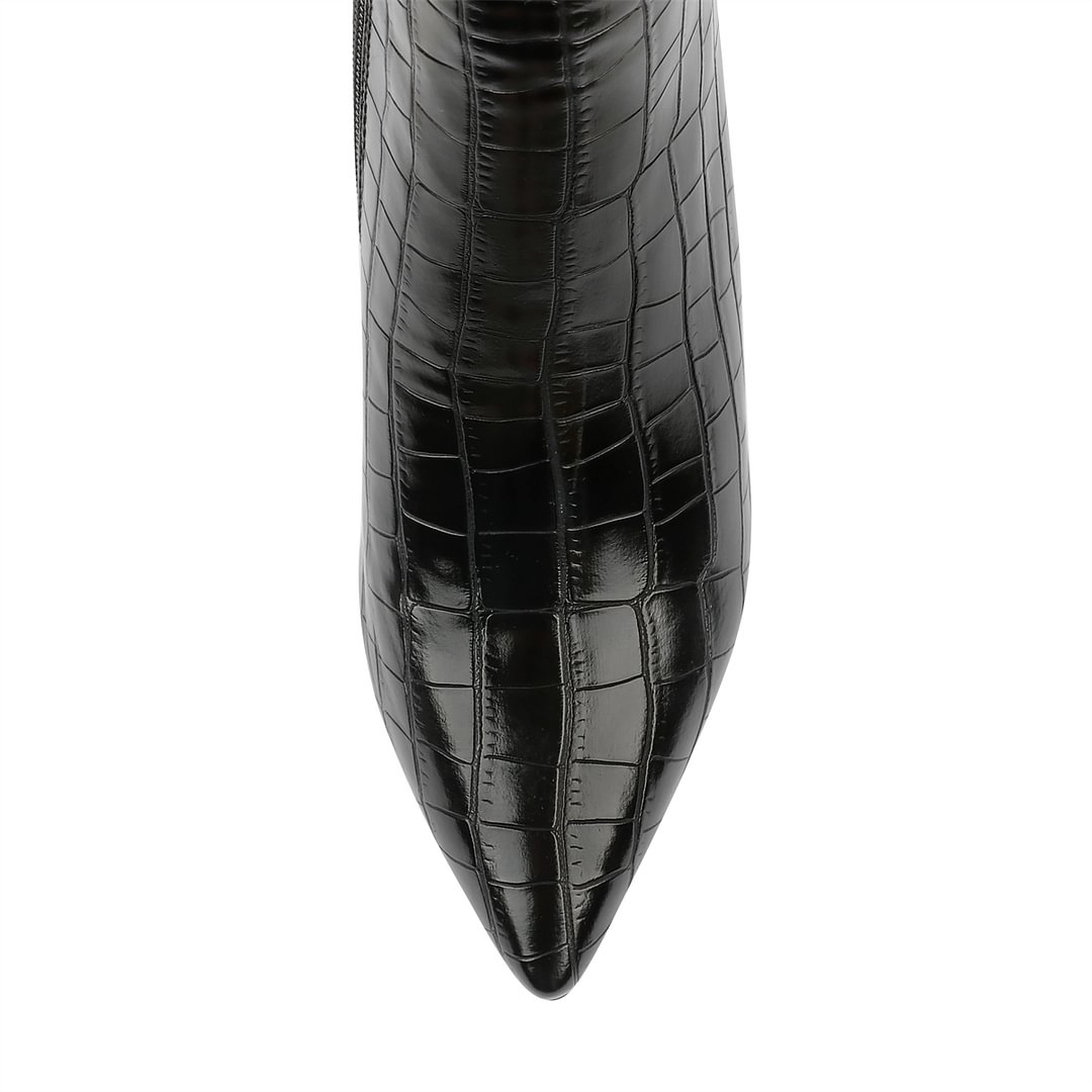 100mm Fashion Zipper Leather High Heels Knee Boots-MERUMOTE