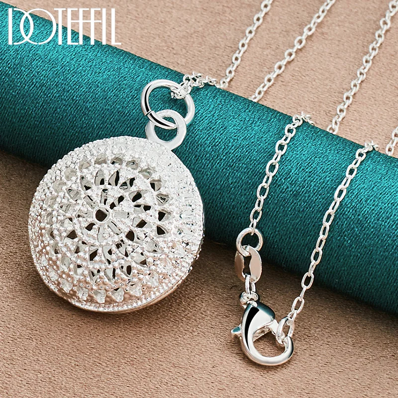 DOTEFFIL 925 Sterling Silver 16-30 Inch Chain 18mm Round Pendant Necklace For Woman Man Jewelry