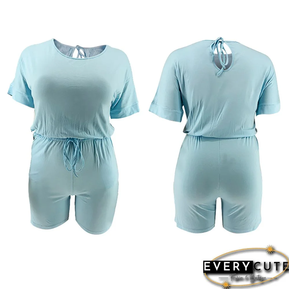 Light Blue Tie Waist Plus Size Romper