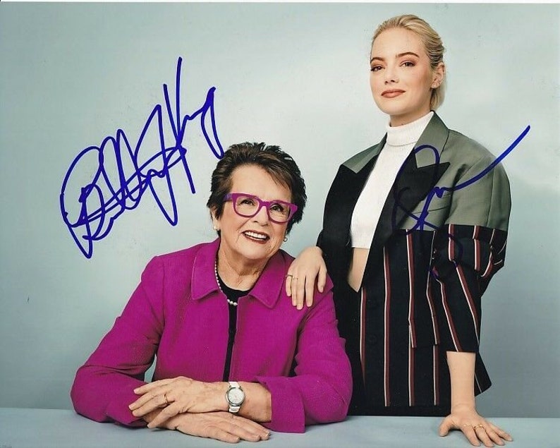 Billie jean king and emma stone signed battle of the sexes 8x10 Photo Poster painting