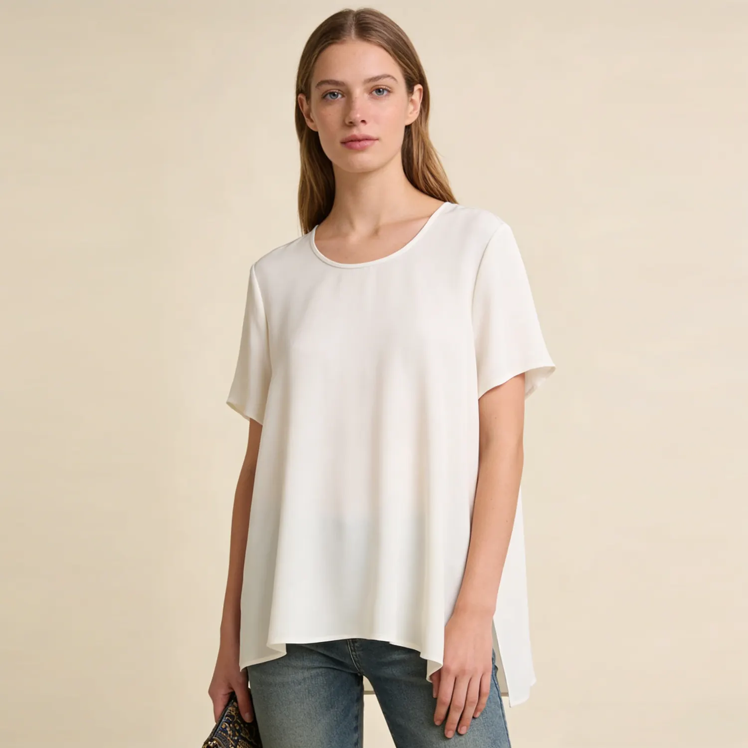 Women's Crepe De Chine Silk Short Sleeve Top REAL SILK LIFE