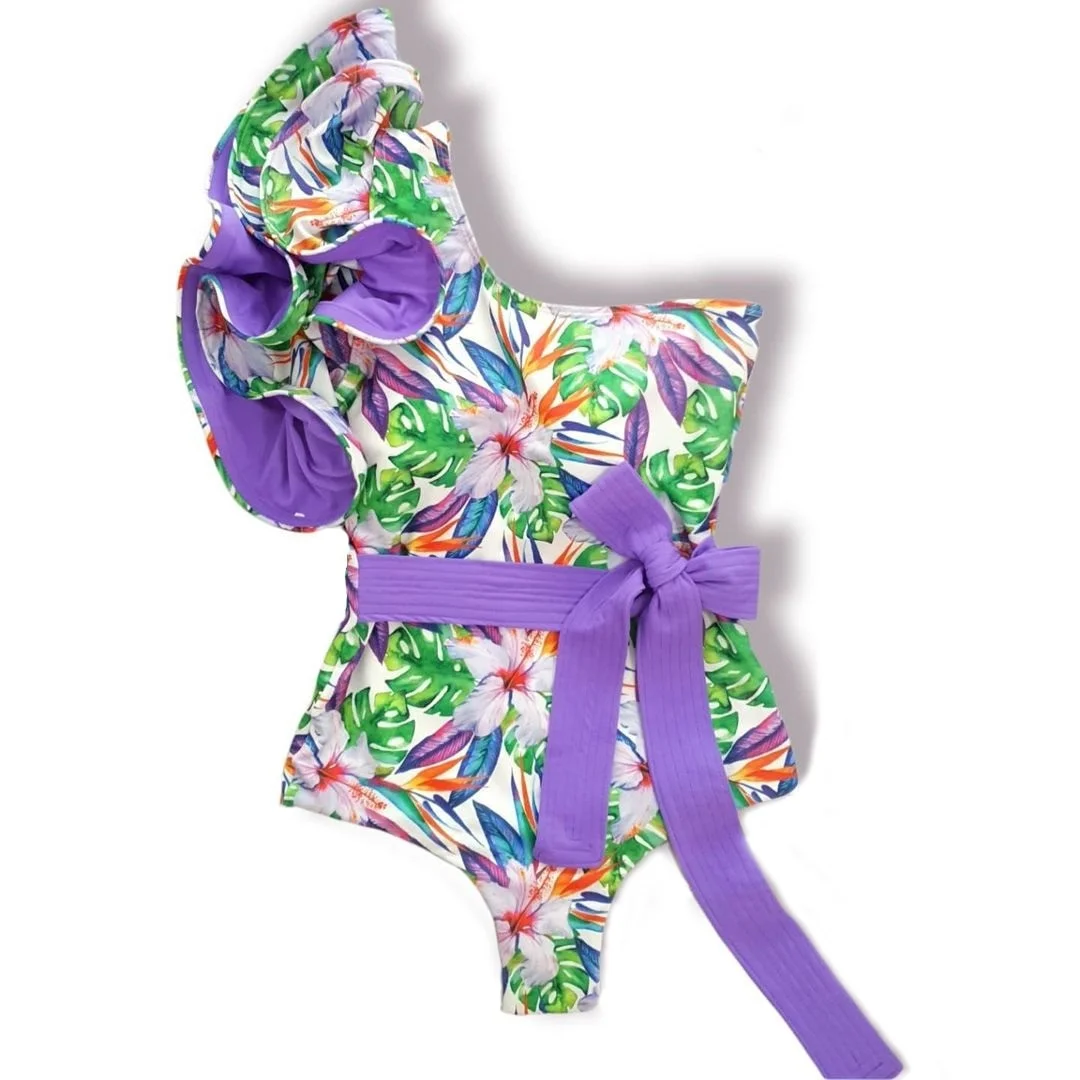 2022 New Sexy Deep-V One Piece Swimsuit Female Women Vintage Retro Bathing Suit Ruffle Swimwear Backless Beach Wear Monokini