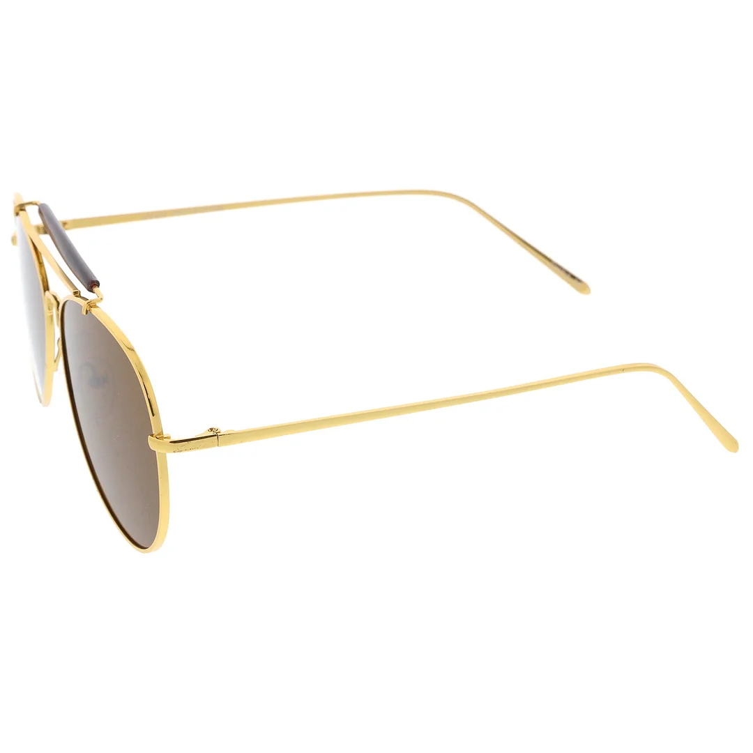 Classic Metal Double Nose Bridge Slim Temple Super Flat Lens Aviator glasses 57mm