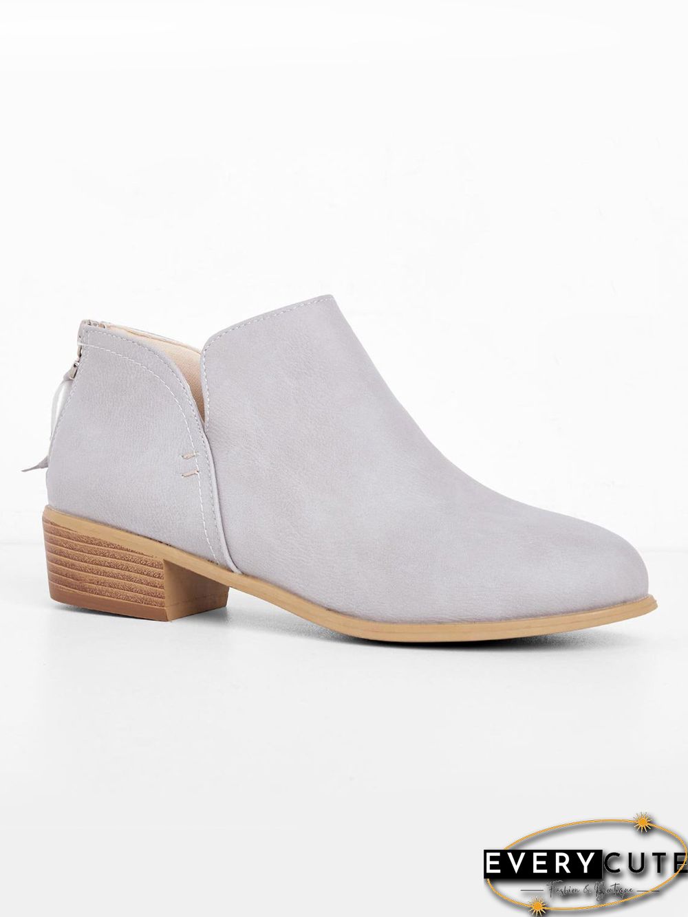 Pu Chunky Heel Zipper Pumps