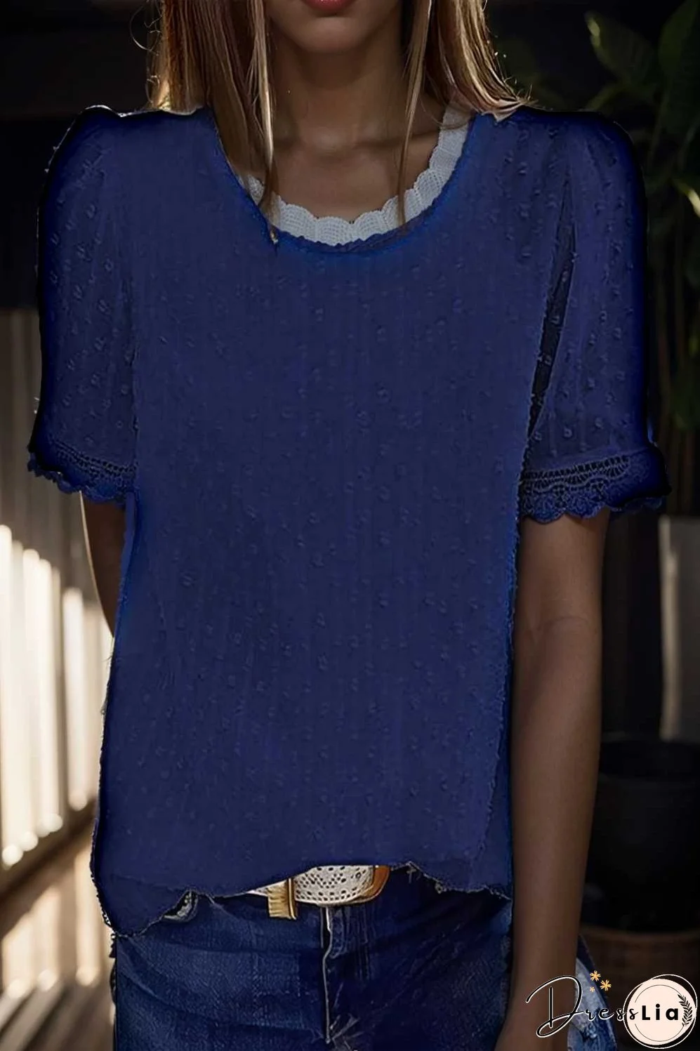 solid chiffon round neck short sleeve top