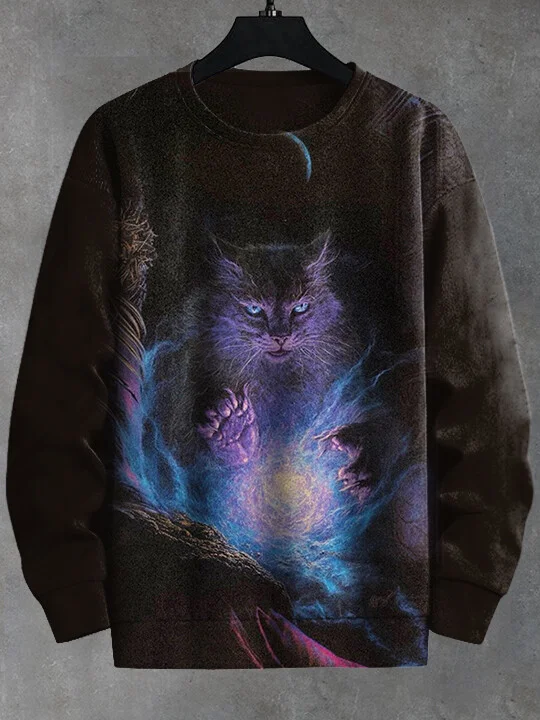 Men's Mystical Cat Magic Art Painting Print Casual Sweatshirt