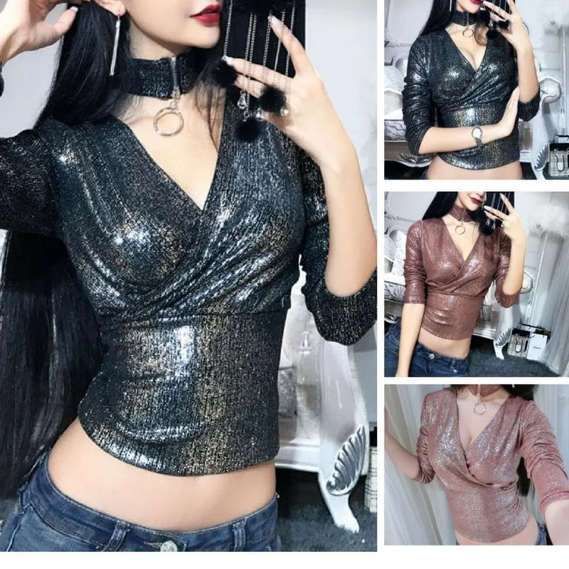 Brown/Black Shining Long Sleeve Top SP1811945