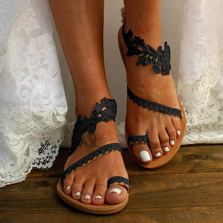 Women White Lace Boho Flat Sandals Beach Wedding Sandals Flower Pattern Slippers  Stunahome.com
