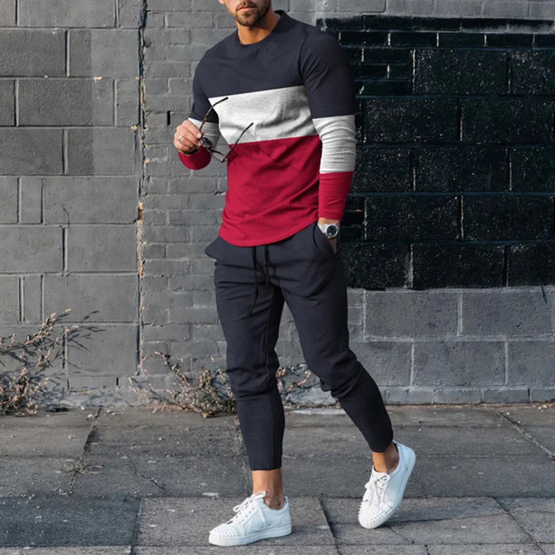 Casual Contrast Color Print T-Shirt And Pants Co-Ord