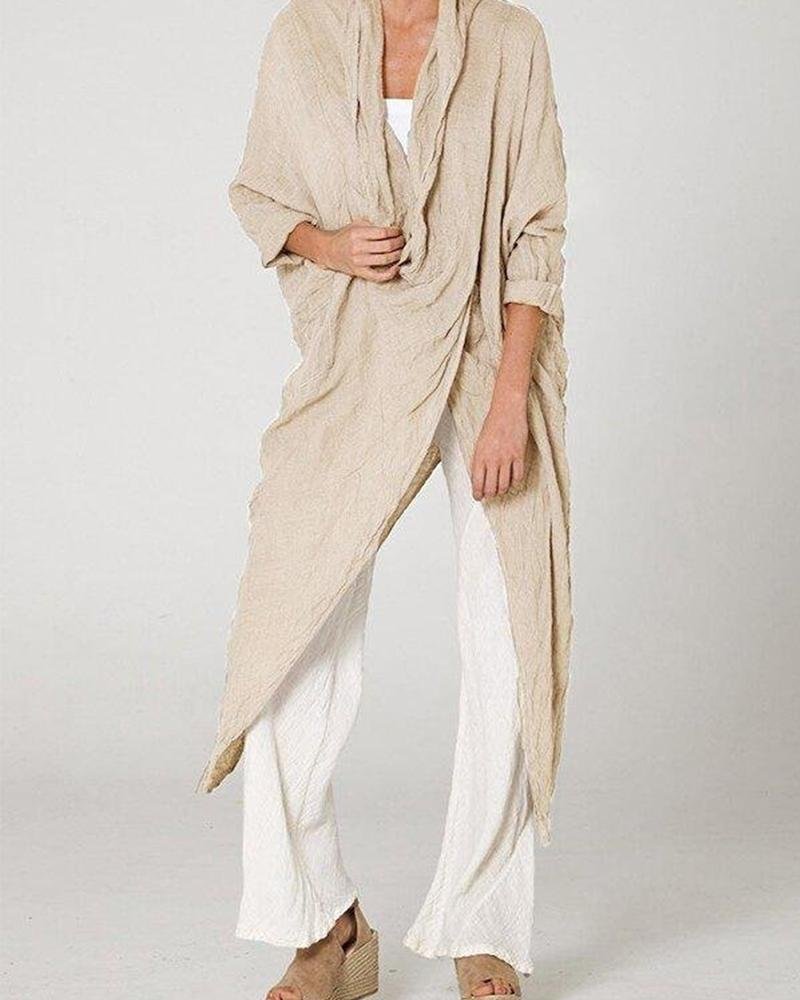 Casual Solid Color Cotton Linen Irregular Top