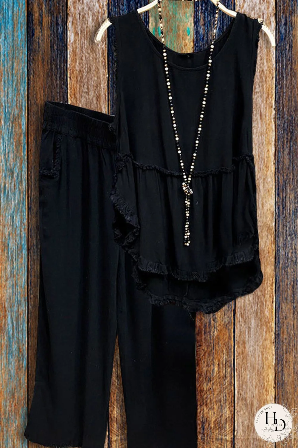 Cotton Linen Vest Top & Wide Leg Pants Set