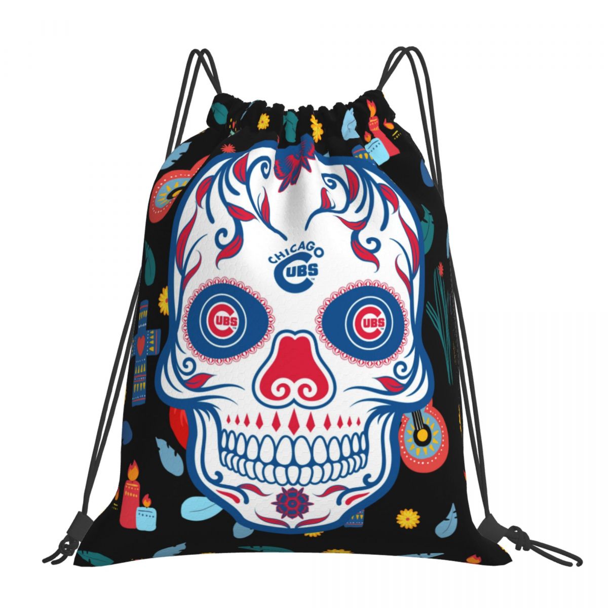 Chicago Cubs Skull Foldable Sports Gym Drawstring Bag