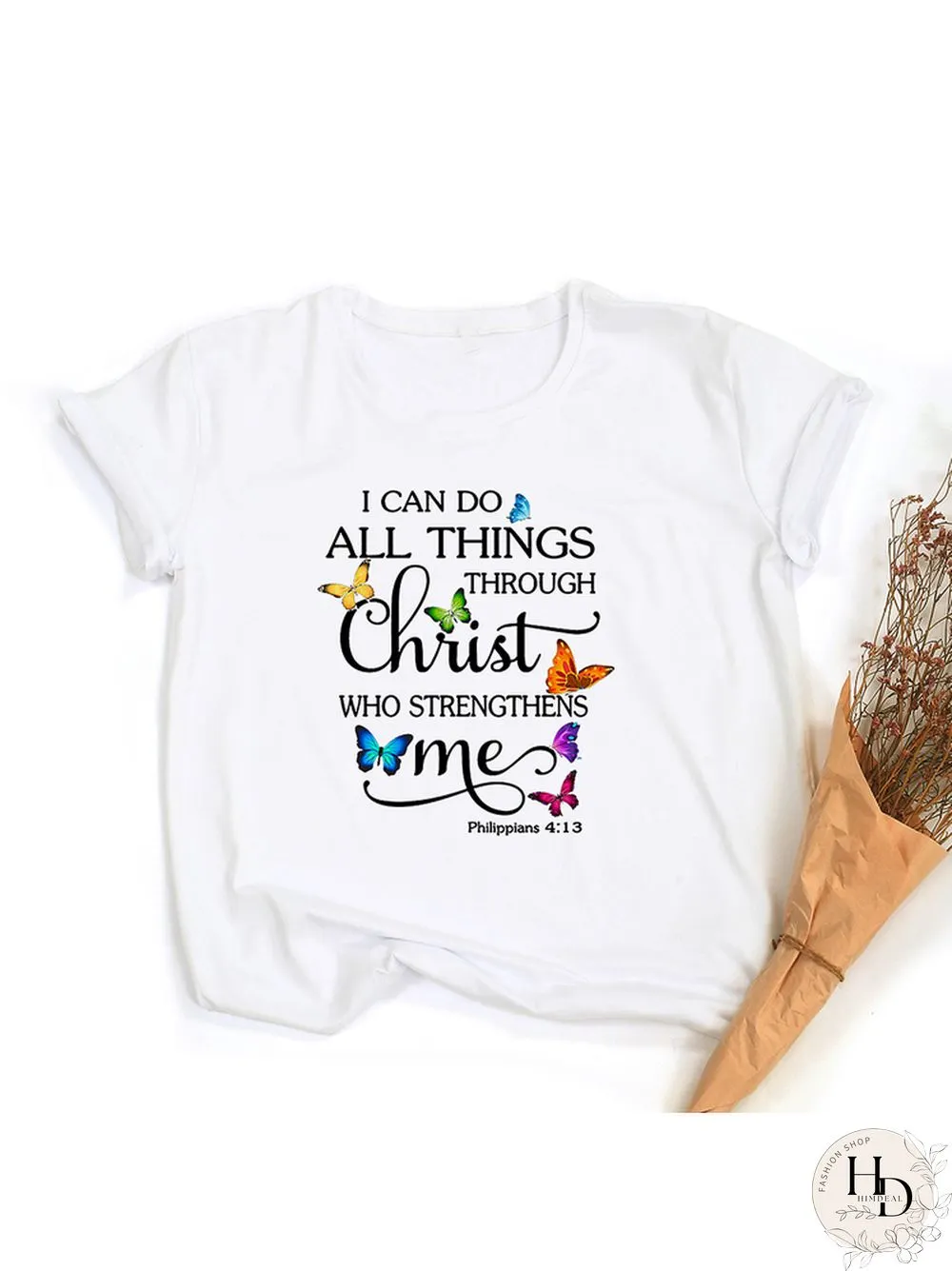 Butterfly Can All Things Philippians Women Aesthetic Graphic Shirts Casual Christian Jesus