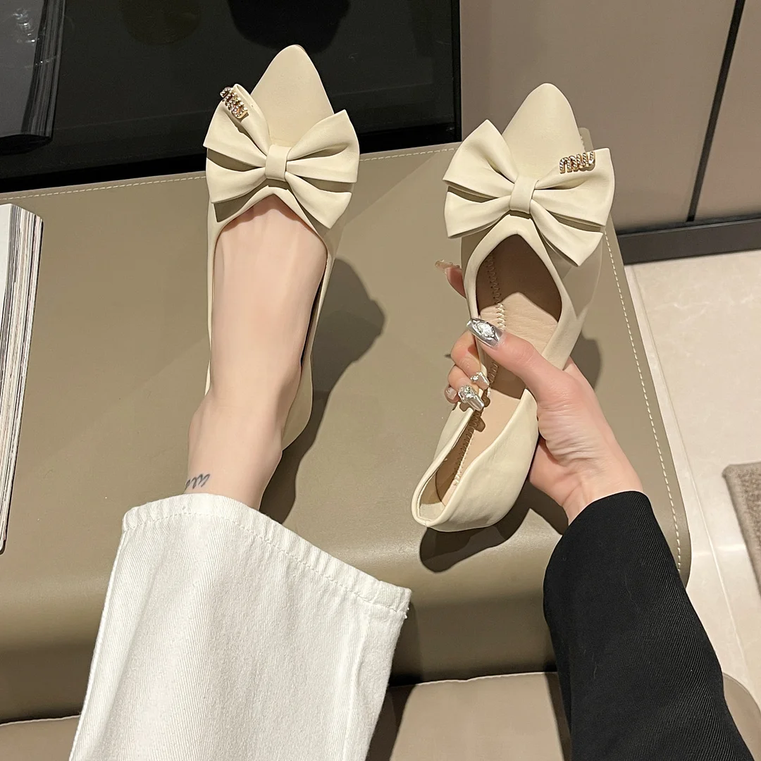 Yyvonne Mouth Single Shoes Women 2025 Spring And Summer New Sharp Head Flat Evening Wind Bows Lazy One Foot Pedal Bean Shoes
