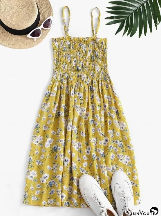 Floral Smocked Frilled Cami Summer Dress