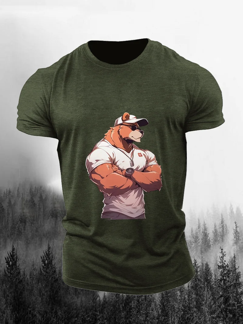 Muscle Dog Man With Hat Print Short Sleeve Men's T-Shirt in  mildstyles