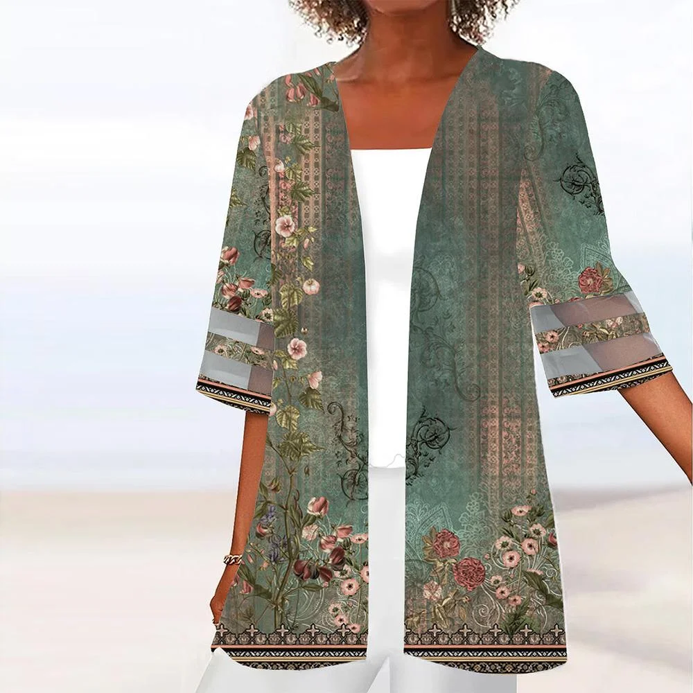 Green Short Sleeve Print Top