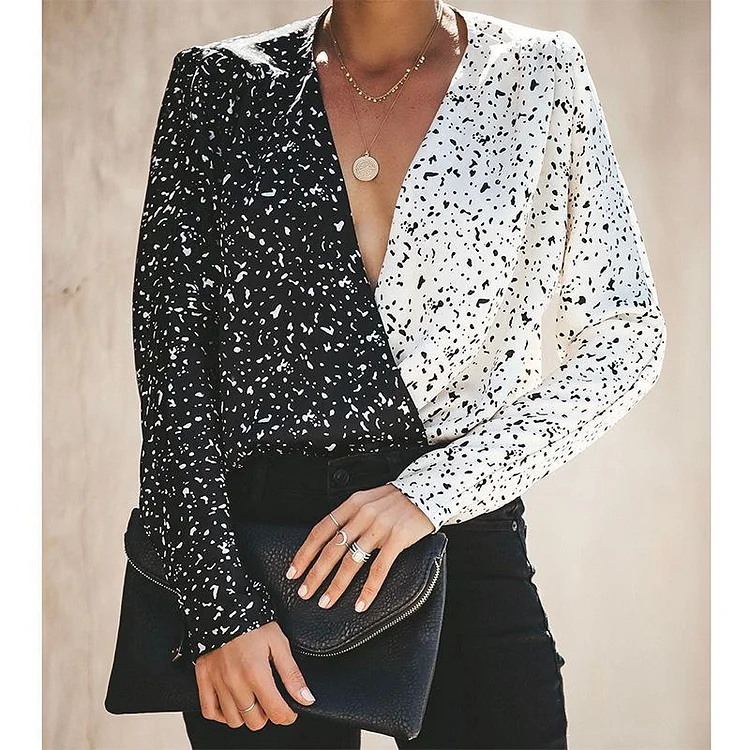 Sexy V Collar Stitched Shirt
