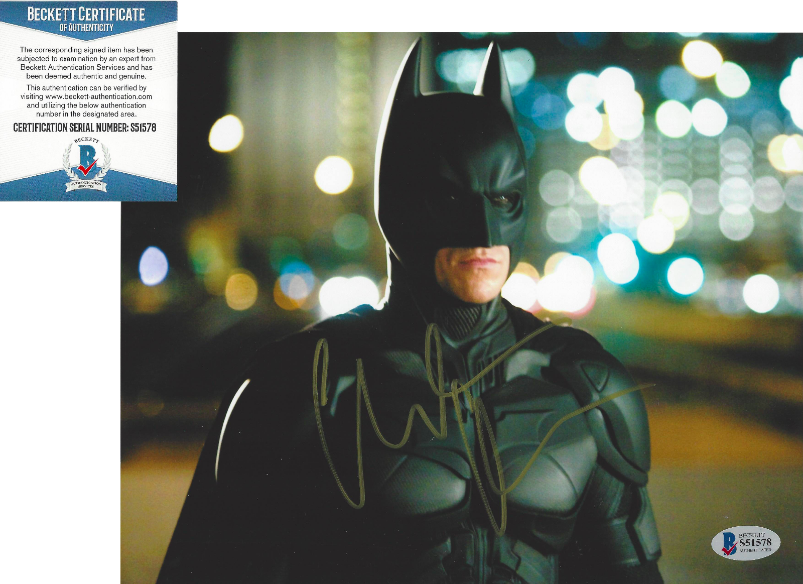 CHRISTIAN BALE SIGNED 'THE DARK KNIGHT RISES BATMAN' 8x10 Photo Poster painting BECKETT BAS COA