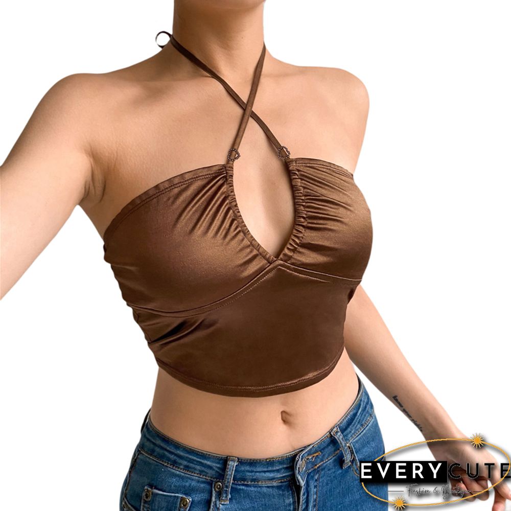 Women Sexy Crop Cami Top Solid Hollow Out Bandage Lace Up Y2K Camisole Tank Tops Valentine's Day Clothes Shirt Top