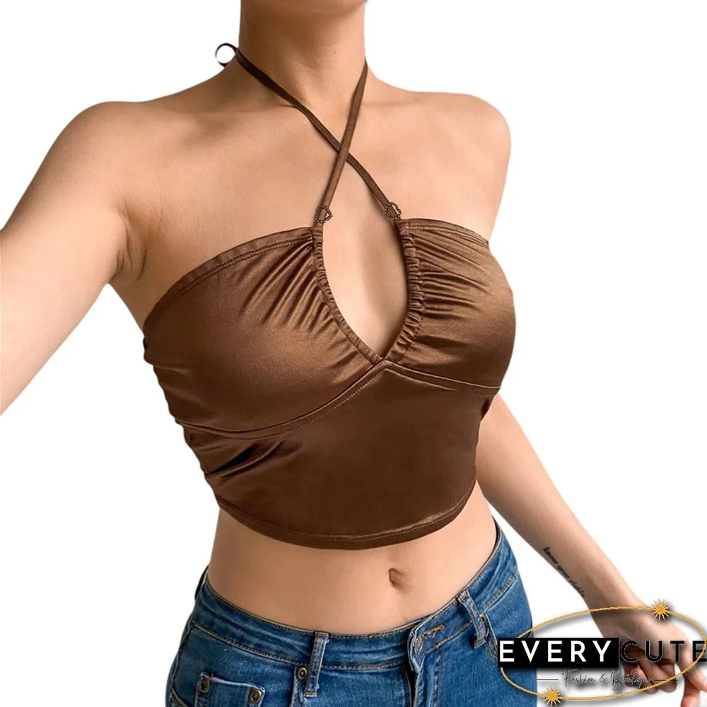 Women Sexy Crop Cami Top Solid Hollow Out Bandage Lace Up Y2K Camisole Tank Tops Valentine's Day Clothes Shirt Top