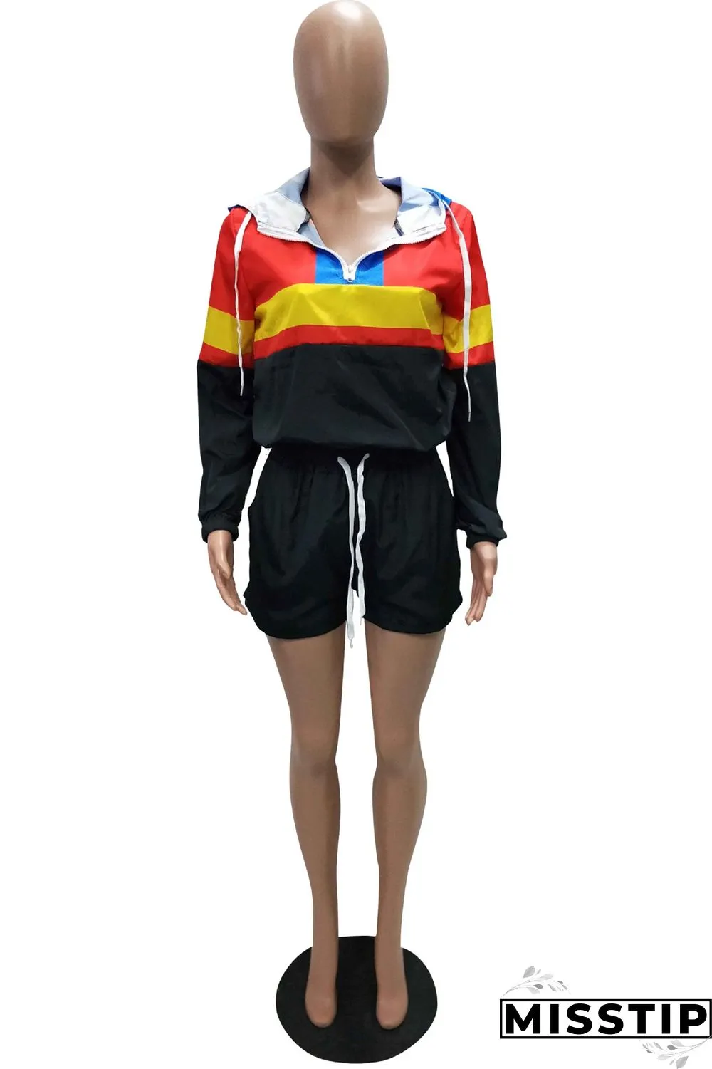 Green Casual Patchwork Sports Two-piece Set