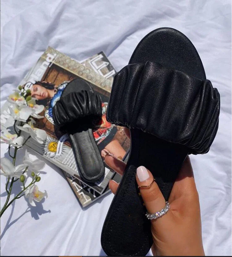 Qengg Beach Shoes Fashion Slip on Women Slippers Outside Beach Seaside Slides Flat with Comfort Summer Shoes Large Size 37-41