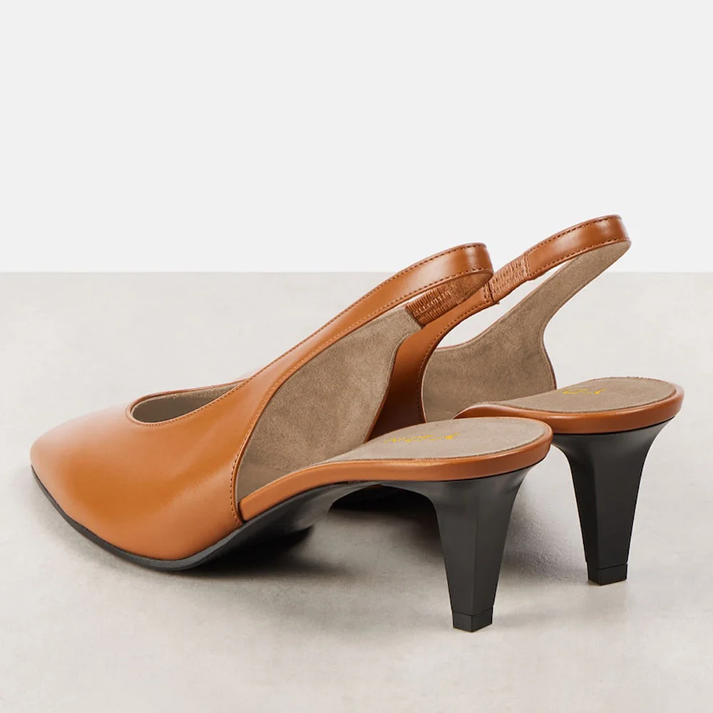 Pointed Toe Slingback Cone Heel Office Pumps Shoes in Brown