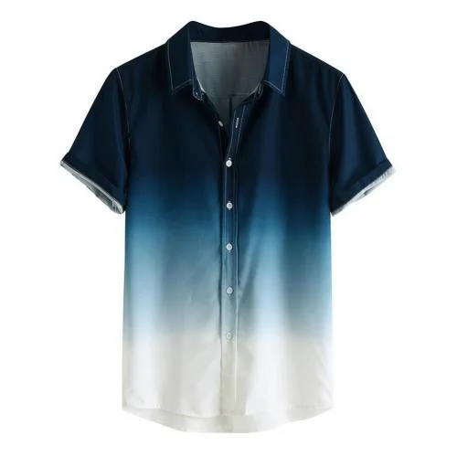 Breathable Shirts for Men 2021 Stylish Short Sleeve Casual Male Shirt Turn Down Collar Gradient Color Buttons Men Shirt
