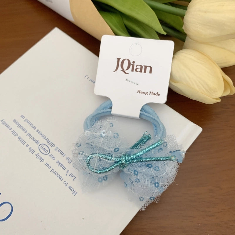 Women’s Cute Sweet Korean Style Bow Knot Gauze Sequins Handmade Lace Hair Clip Hair Tie