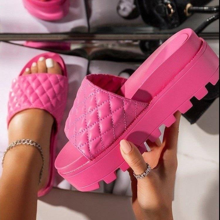 2021 Women's Shoes Platform Shoes Simple Sandals Open Toe Solid Color Outdoor Beach Shoes Summer Women Plus Size Slippers