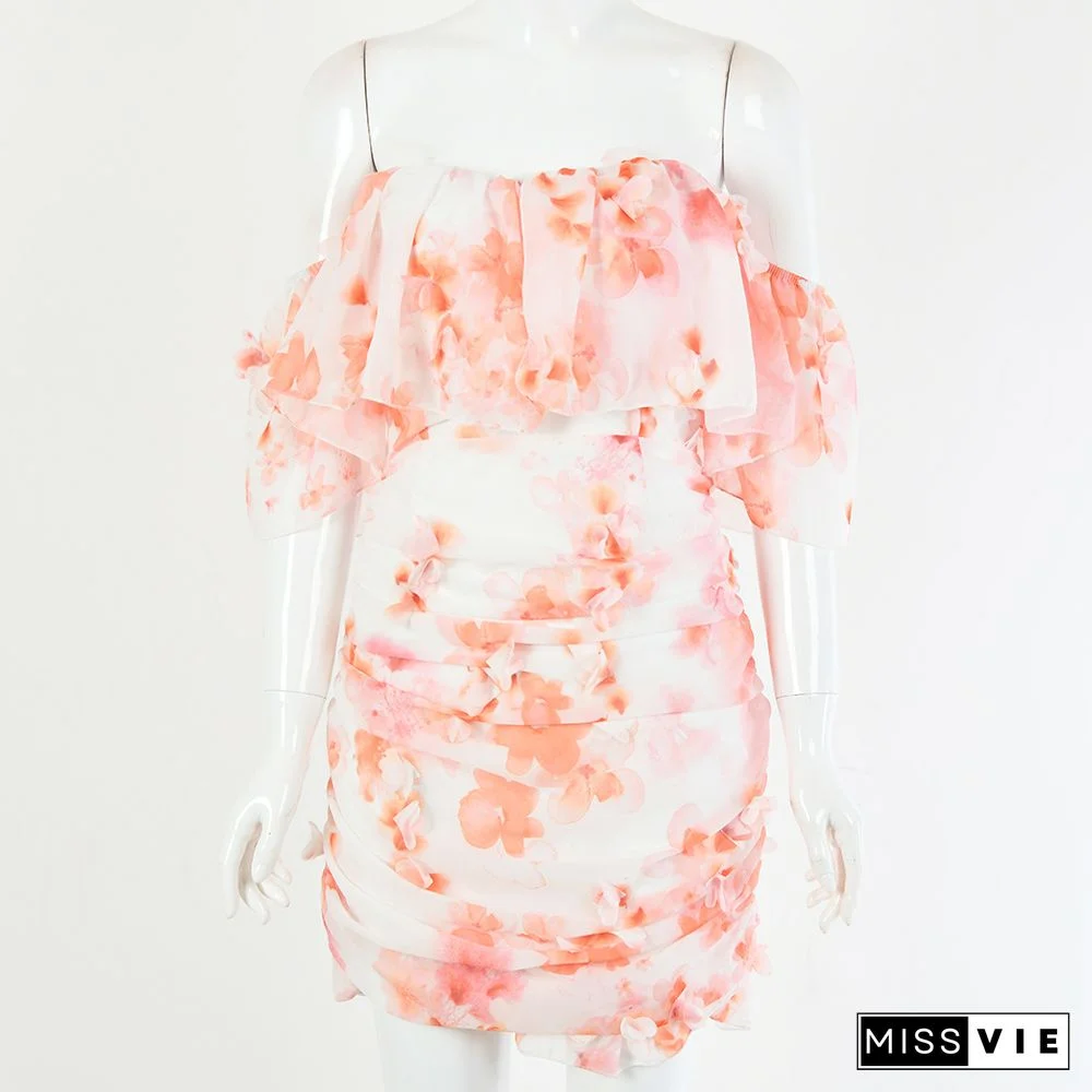 Applique Off Shoulder Ruffled Chiffon Dress