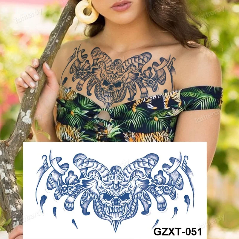 large temporary tattoo juice ink long lasting blue tattoo sticker breast chest totem wings dragon body art painting sexy for men