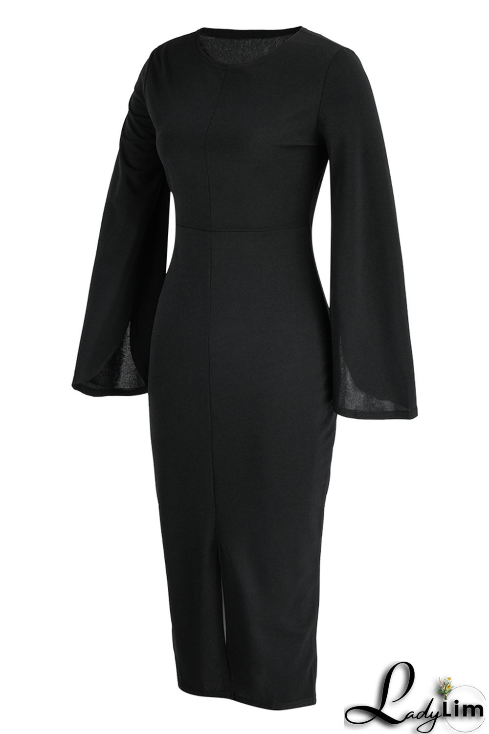 Red Fashion Casual Solid Patchwork Slit O Neck Long Sleeve Dresses