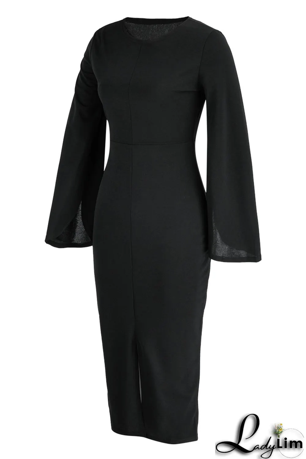 Red Fashion Casual Solid Patchwork Slit O Neck Long Sleeve Dresses