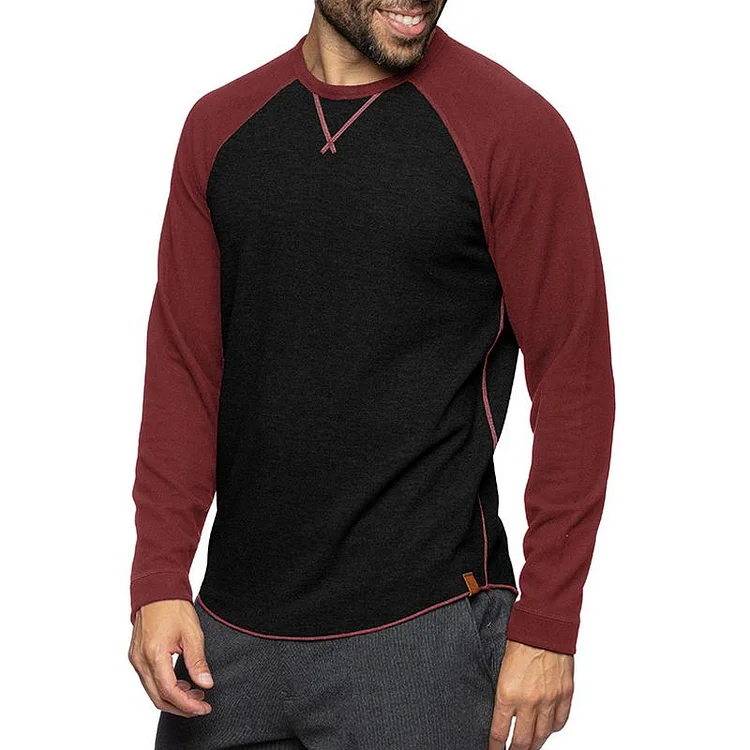 Men's Round Neck Casual Color Block Pullover T-shirt 89657764X