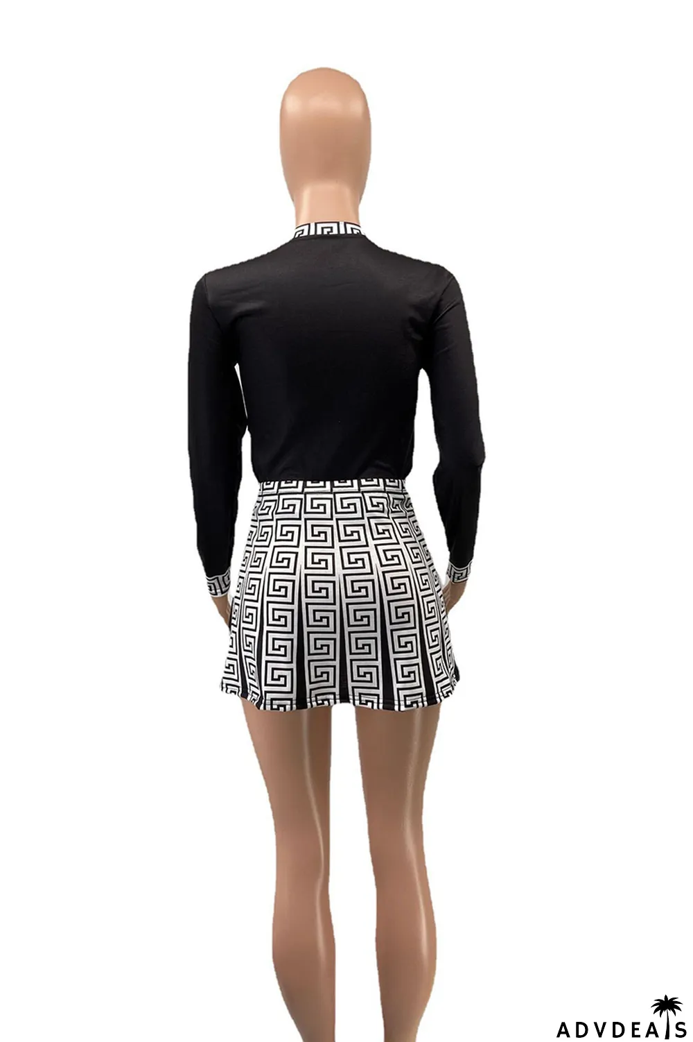 Pink Fashion Print Patchwork O Neck Long Sleeve Two Pieces