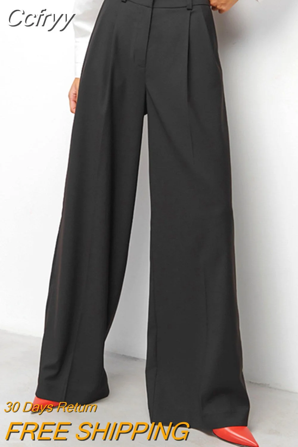 Huibahe Khaki Pleated Office Trousers For Women Casual High Waist Floor-Length Pants Classy Ladies Business Black Pants 2023