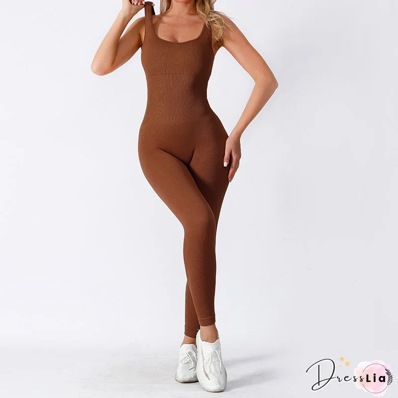 Plain Spaghetti Strap Ribbed Jumpsuit P14034
