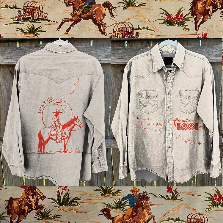 Not One's Gonna Take My Soul Away Vintage Print Casual Shirt