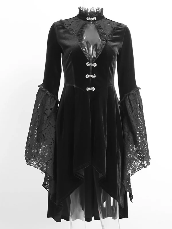 Drak Goth Sexy Vintage Lace Cutout Paneled Dress