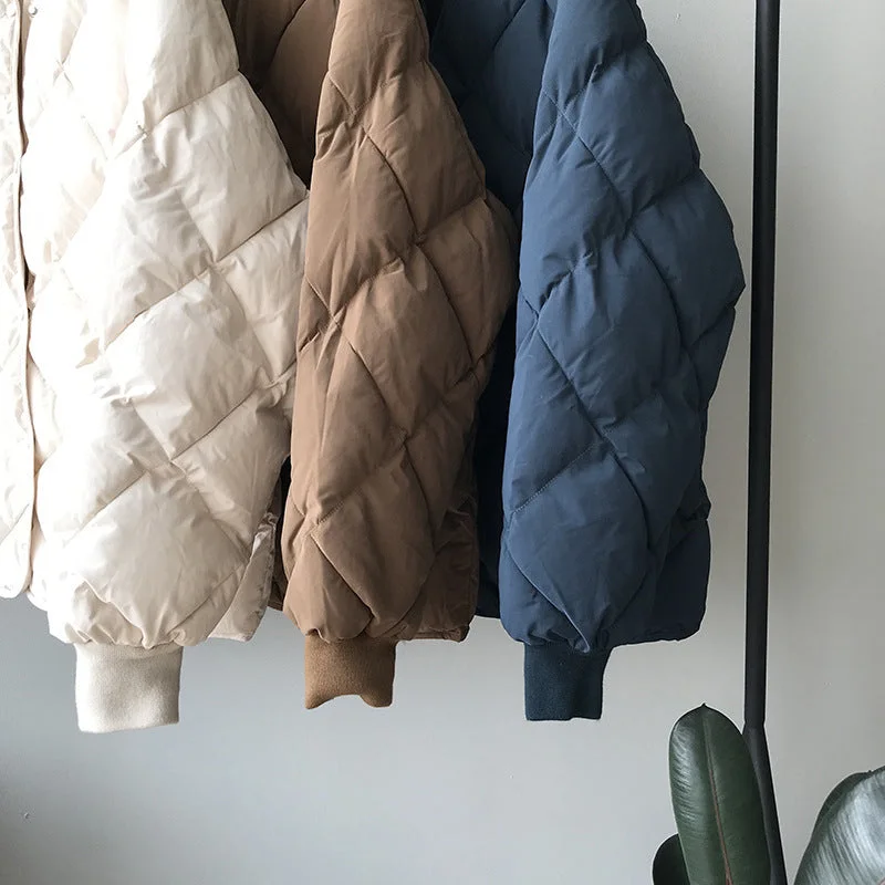 Women Long Sleeve V-neck Solid Color Puffer Coats