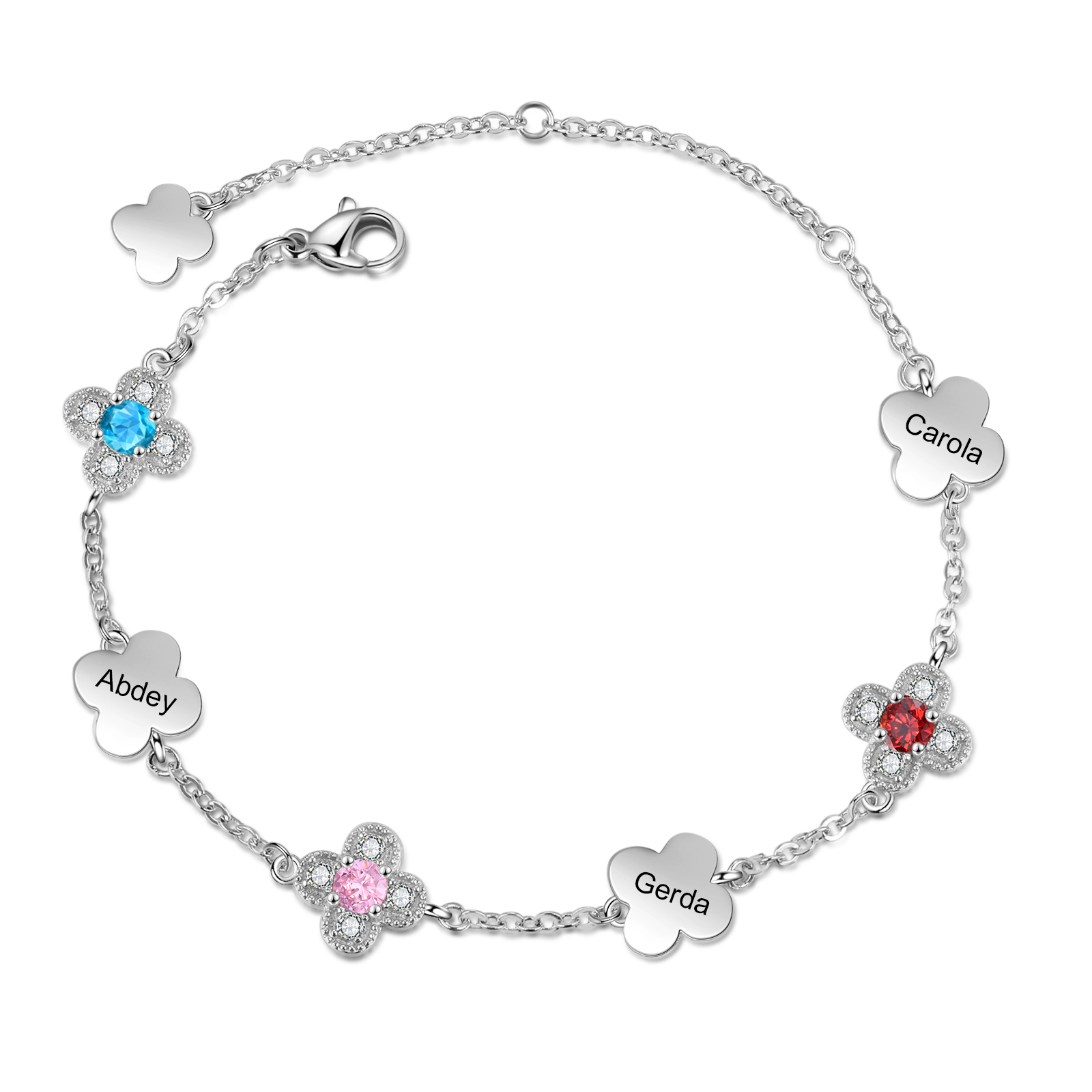 Personalized Four Leaf Clover Bracelet Custom 3 Birthstones Bracelet
