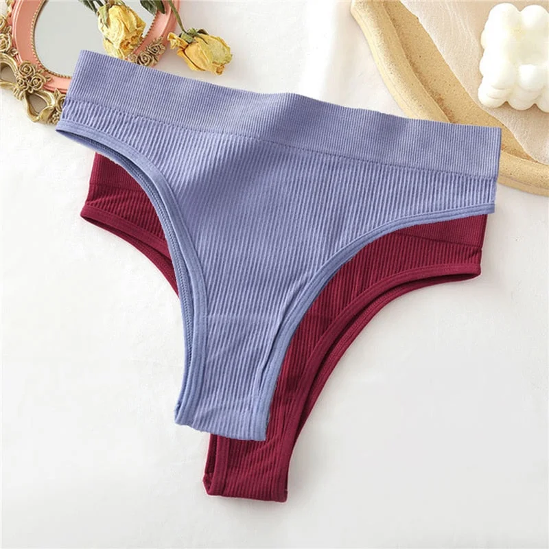 1/2PCS Thong Panties Sexy Underwear for Women G-String Female Underpants Solid Color Briefs Girls Seamless Intimates Lingerie